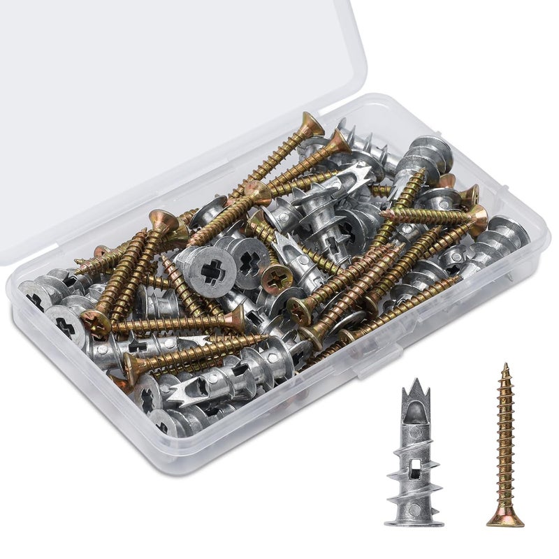Vmuter Zinc Self-Drilling Drywall Anchors with Screws Kit, 25 Heavy Duty Metal Wall Anchors and 25#8 x 1-1/4'' Screws - 50 Pieces All Together - Image 1